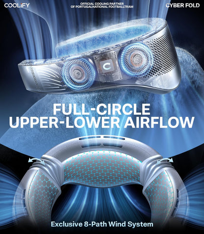 TORRAS COOLiFY Cyber Fold AI Neck Air Conditioner, Ultimate Cooler Max Cooling Area with Portable Bag, Neck & Face Cooler with Adjustable Strong Wind, Rechargeable Gift for Dad, Husband, Titanium