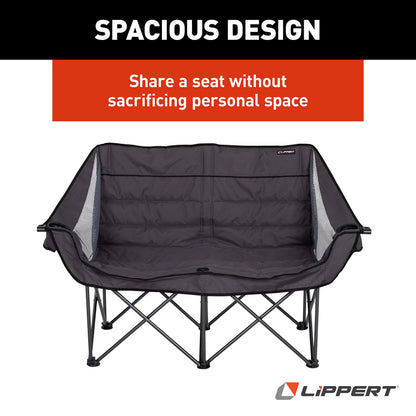 Lippert Campfire Folding Loveseat with 500-lb. Weight Capacity, Carry Bag, Durable Mesh Fabrics, High-Loft Cushioning, Storage Pocket, Dual Cupholders, Stemmed Wine Glass Holder (Grey) - 2021000206