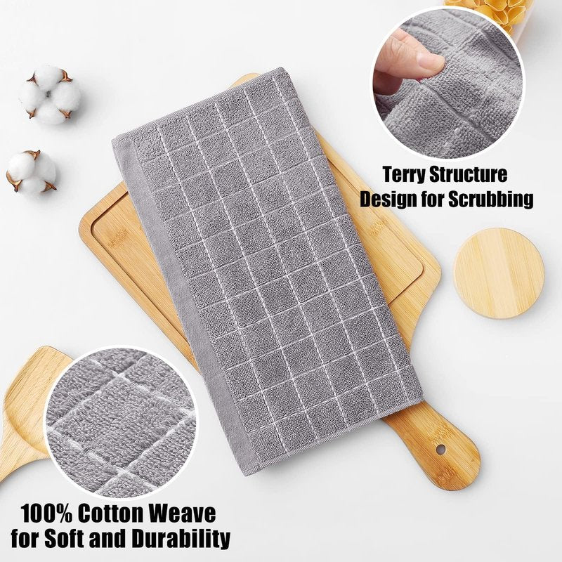 Homaxy 100% Cotton Terry Kitchen Dish Cloths, Ultra Soft and Absorbent Dish Towels for Kitchen, Suitable for Drying and Washing Dishes, 8 Pack, 12 x 12 Inches, Light Grey