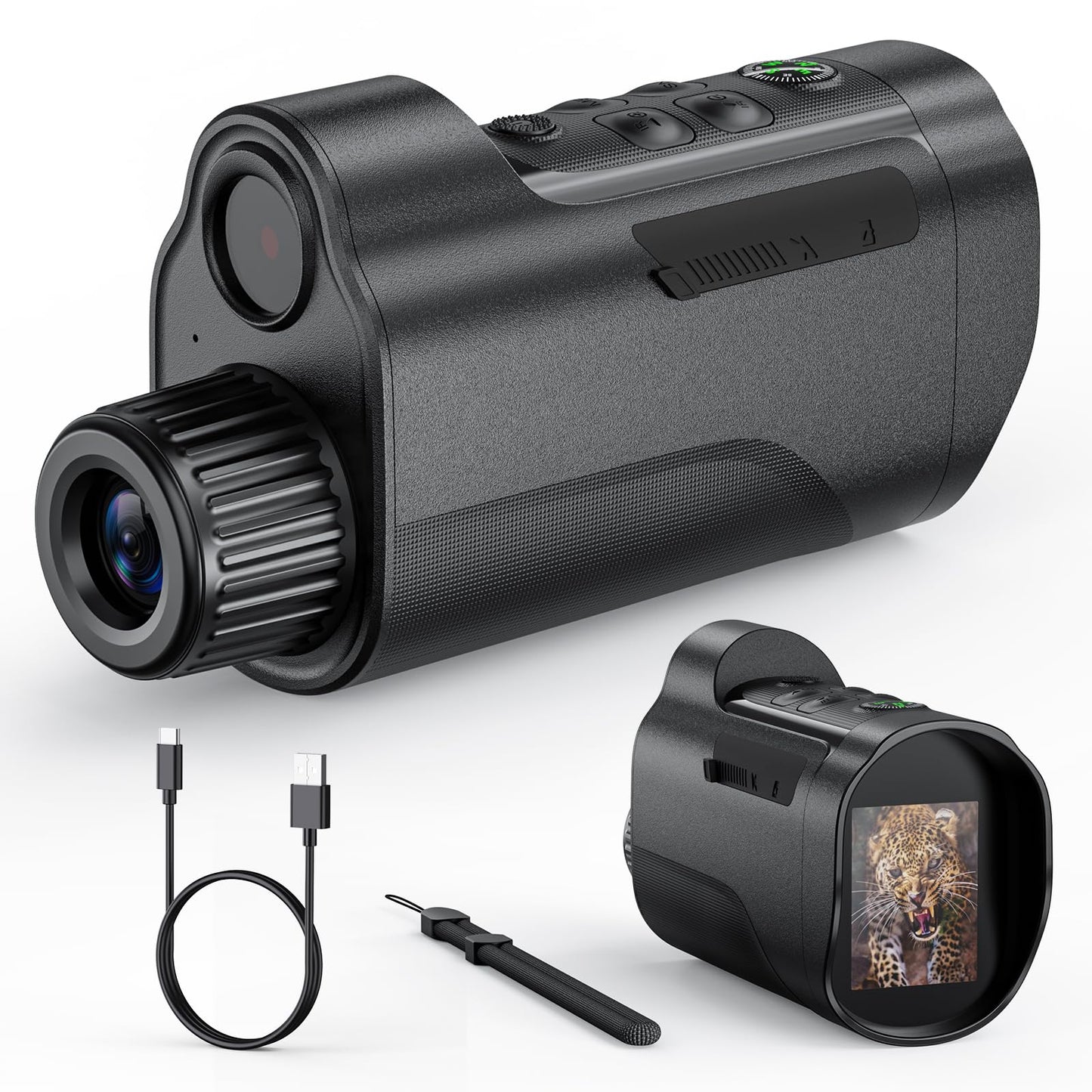 10X Zoom Night Vision Monocular with 800M Range, 5W IR, 2'' HD Sn, Compass & TF Card - Ideal for Camping, Hunting, Wildlife Watching & Outdoor Adventures