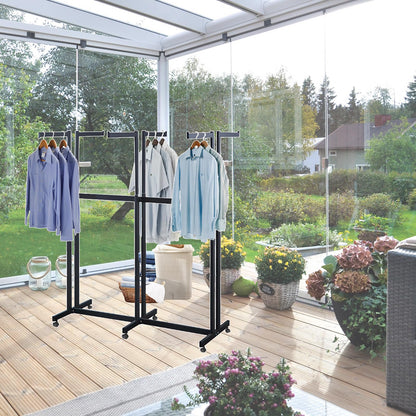 FKKPRVAX Floor Standing Metal Garment Rack - Heavy Retail Display Racks With Wheels, 6 Arms Clothing Rack, Square Tubing Portable Shirt Racks, Merchandise Display For Hanging Clothes (Black)