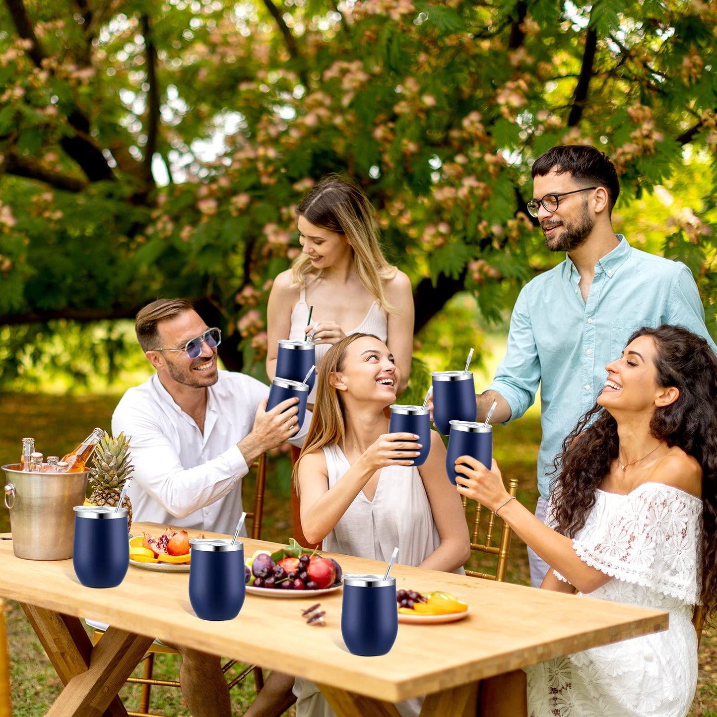 Inbagi 30 Pack 12 oz Stainless Steel Tumblers Bulk with Lids and Straws, Double Wall Insulated Wine Tumblers for Wedding Party Favors, Bridal Shower, Birthday Event Gifts (Navy Blue)