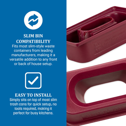 San Jamar KatchAll Magnetic Trash Can Lid for Retrieving Flatware, Magnetic Top for Garbage Bin, 21.5" x 11.75", 1 Count, Burgundy