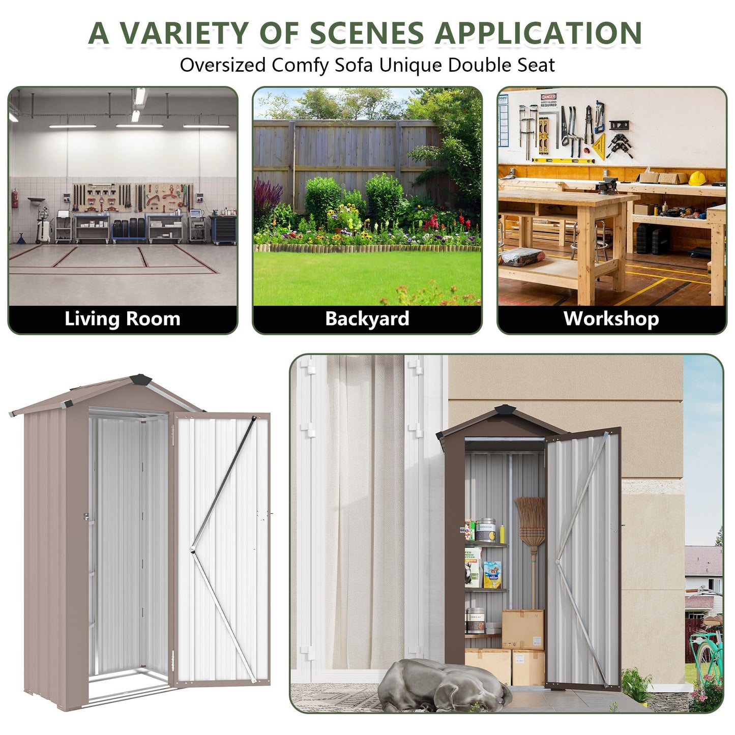 KEIKI Outdoor Storage Shed, 69.7''x16.9''x29.5'' Metal Tool Shed with Sloping Roof & Lockable Door, Small Shed, Top Tall Vertical Tool Cabinet for Backyard Garden Patio Lawn