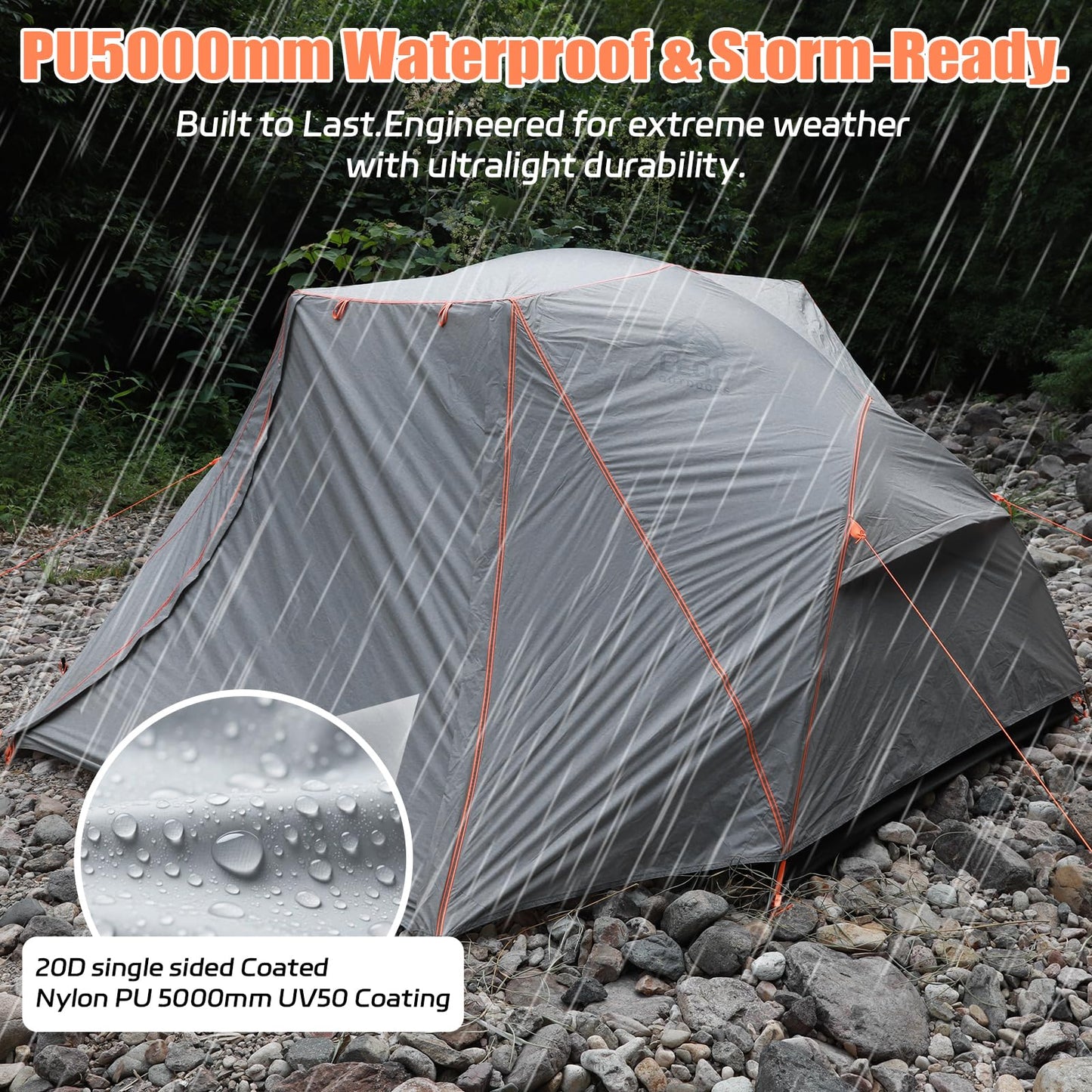 LEQC 2 Person Lightweight Backpacking Tent – 5000mm Waterproof Silicone Nylon, 7001 Aluminum Poles, YKK Zippers, Compact 3-Season Hiking & Camping Tent with Front Vestibule