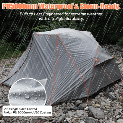 LEQC 2 Person Lightweight Backpacking Tent – 5000mm Waterproof Silicone Nylon, 7001 Aluminum Poles, YKK Zippers, Compact 3-Season Hiking & Camping Tent with Front Vestibule
