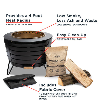 TIKI Patio Smokeless Outdoor Fire Pit, 25-Inch Wood-Burning Bonfire with Removable Ash Pan, Stand, and Weather-Resistant Cover