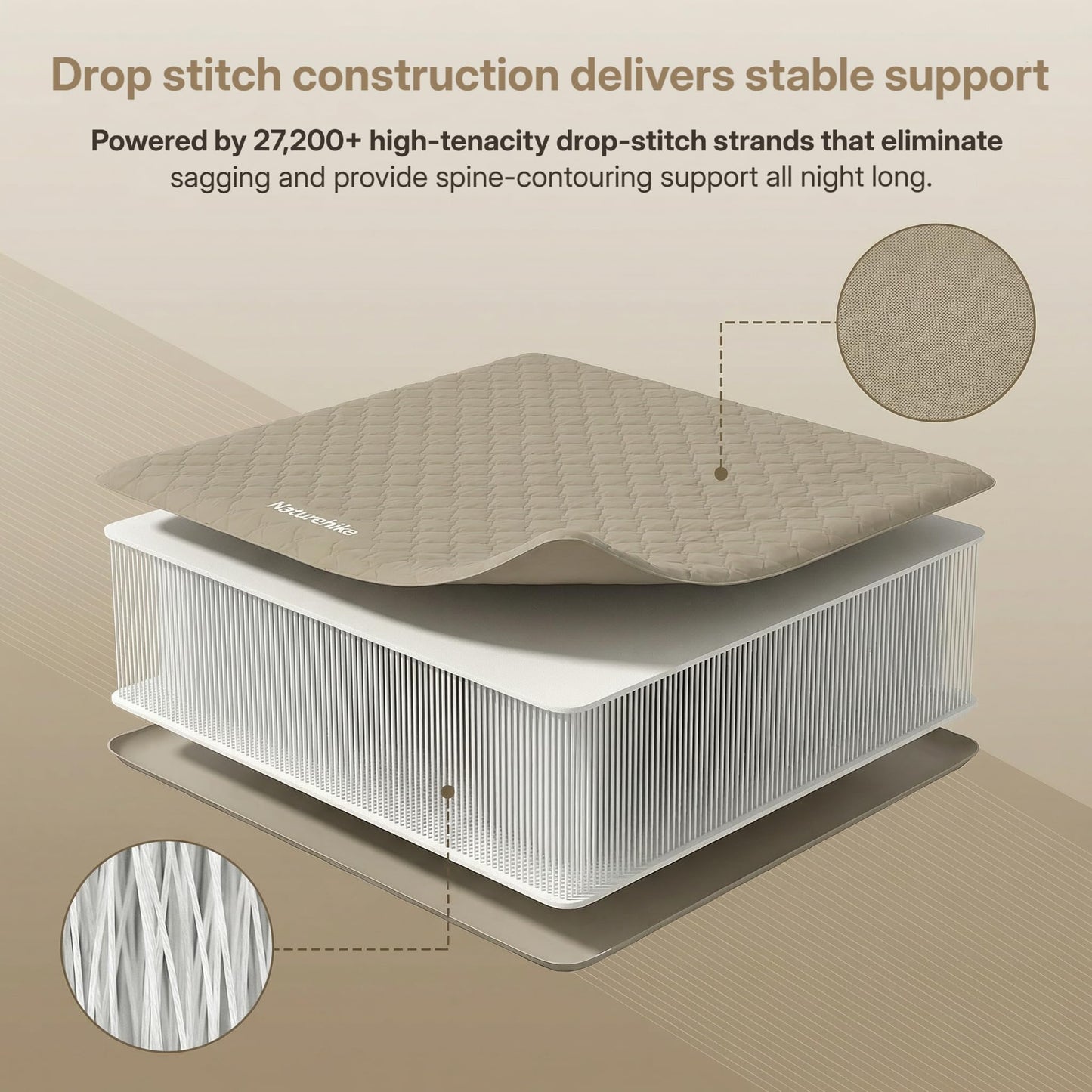 Drop Stitch Queen Air Mattress with Rechargeable Built in Pump & Washable Mattress Protector, 882 LBS Support, Adjustable Firmness, 1.5 Min Fast Inflate Inflatable Mattress for Home, Camping, Guest