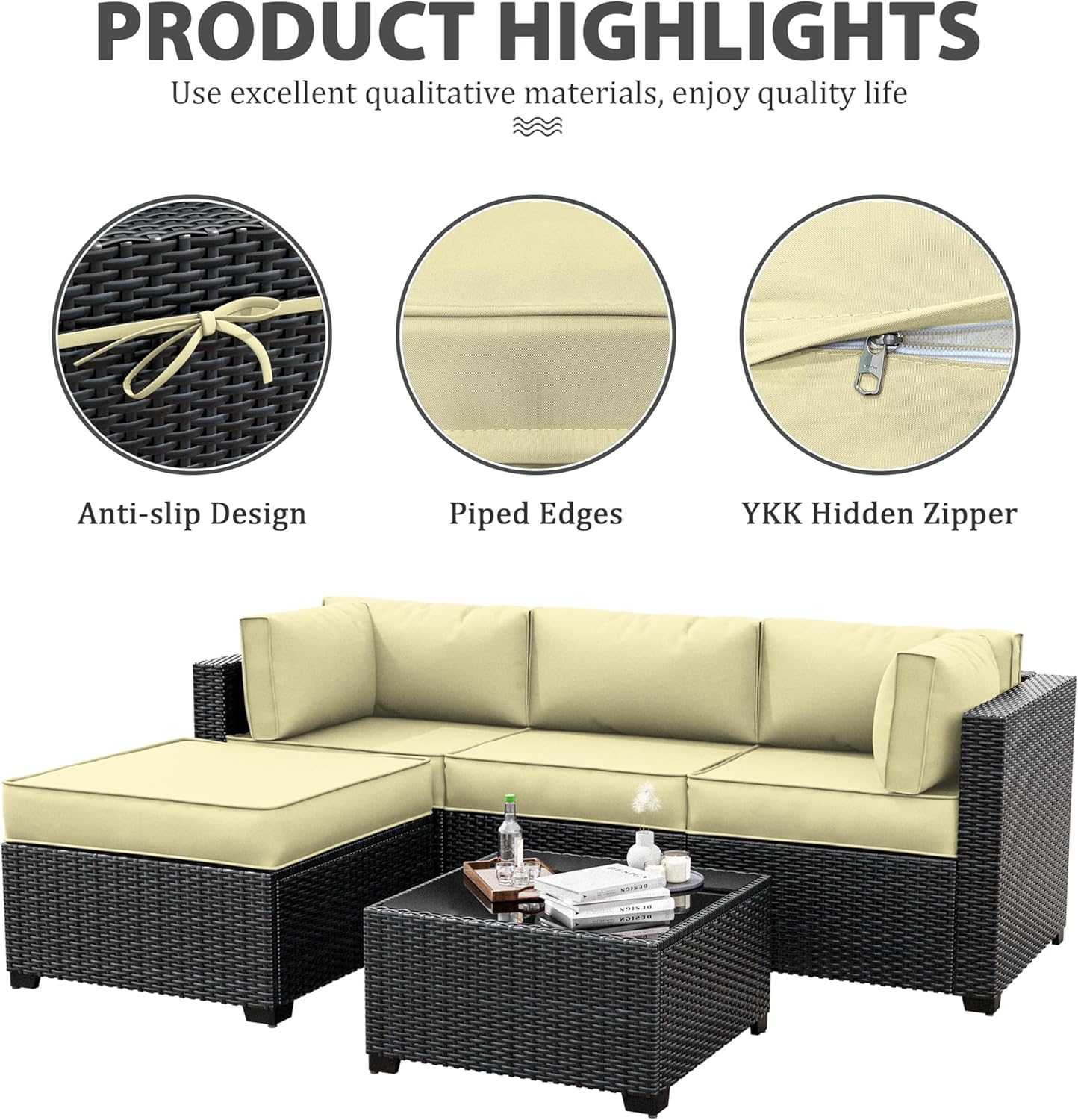 Regine Switzerland Outdoor Patio Furniture Cushion Covers - Waterproof & Fade-Resistant | 9-Piece Set