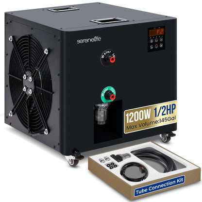 SereneLife Cold Plunge Chiller System - 1/2 HP 2290w, 132 Gal Max Volume Ice Bath Water Chiller with Quiet Design Cooling Refrigeration Compressor, 19"L x 15"W x 18"H
