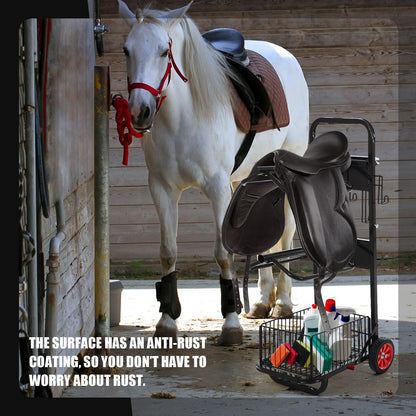 DaisyInner Rolling Saddle Cart with Wheel, Heavy Duty Saddle Rack Dolly Horse Equipment Cart Foldable Horse Tack for Storage Moving Organize Transport Supplies(Removable Rack)