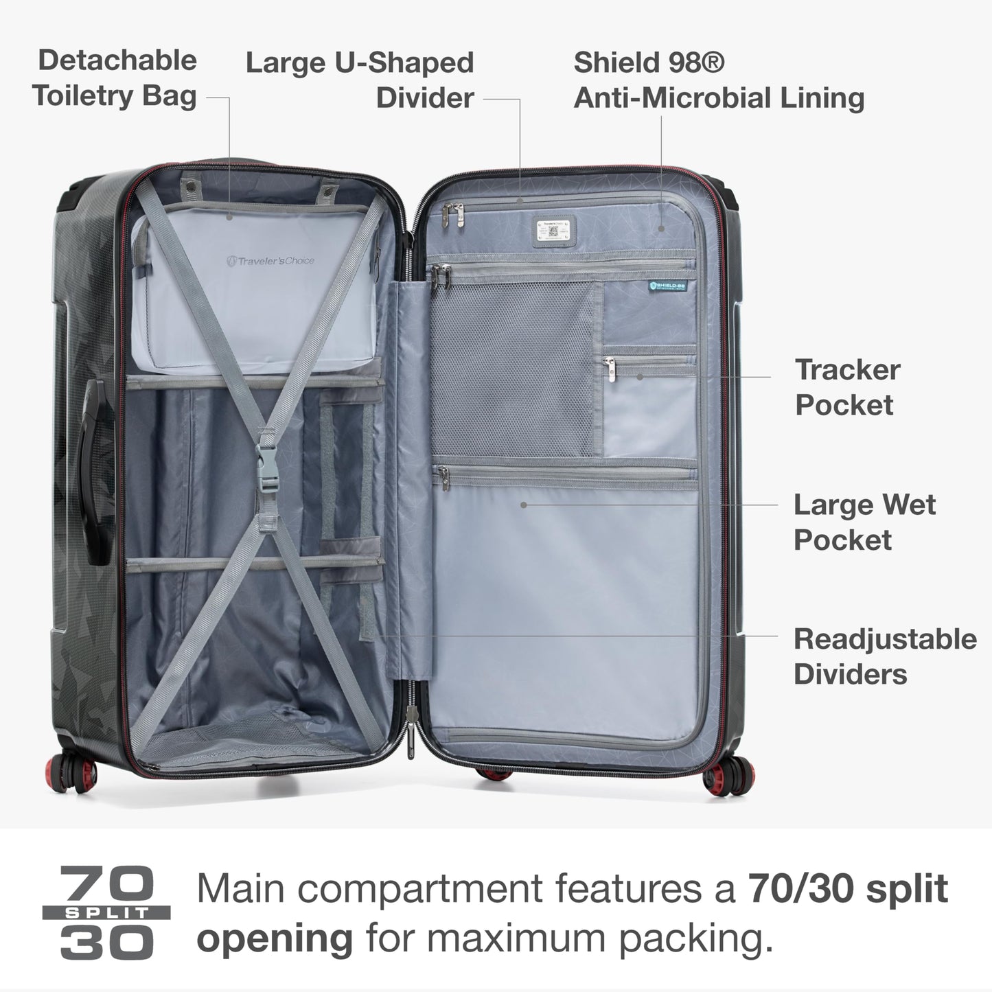 Traveler's Choice Maxporter II Polycarbonate Hardside Trunk with Spinner Wheels, Gray Camo, 31-Inch Large Trunk