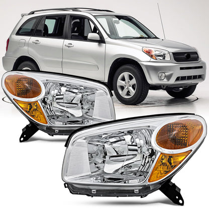 Headlights Assembly Compatible With 2004 2005 Toyota RAV4 Replacement Headlamp, Driver and Passenger Side,Pair Chrome 05 04 RAV 4 Head Light set