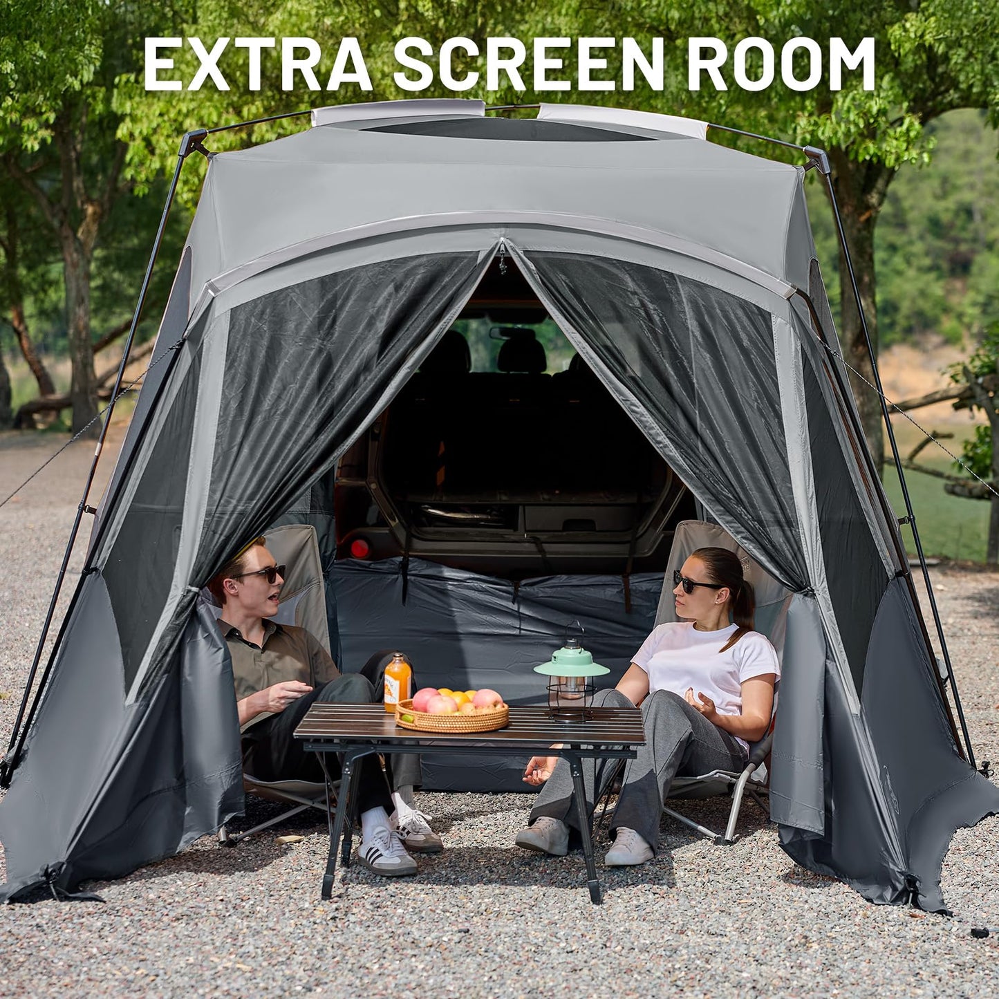 TIMBER RIDGE 5-9 Person SUV Tent with Screen Porch and Awning for Family Camping, Weather Resistant and Portable Van or Car Tent, Includes Rainfly and Storage Bag, 13' W X 10' L X 7.1' H, Grey