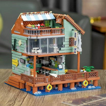 Harbour Restaurant House Mini Bricks Building Kit Ideas Creative Architecture Building Toys Birthday Gift for Adult Boys Girls -2096 Pieces (Not Compatible with Lego Set)