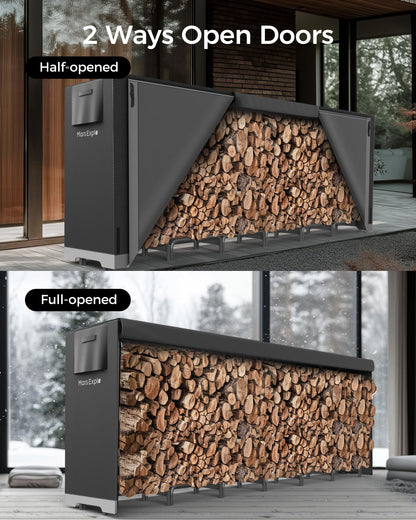 Mars Explo 12ft Firewood Log Rack with Cover Outdoor, Heavy Duty Indoor Outdoor Firewood Storage Log Rack with Cover Combo Set Black