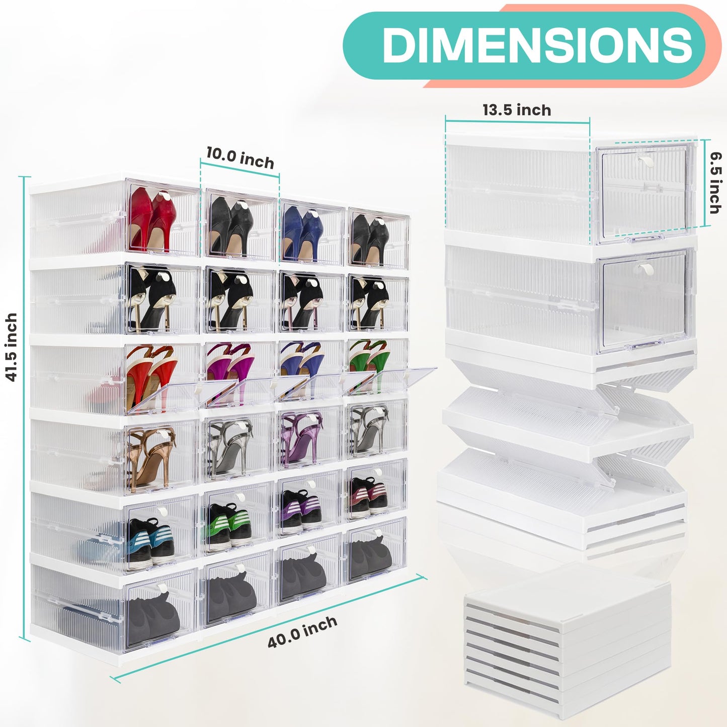 Wondersome Collapsible Shoe Rack Organizer - 24-Compartment Clear Door Storage Containers - Sturdy, Foldable Shoes, Boots, Sneaker Display Cabinet - Stackable Cube Shelf Organization - US-Based Brand
