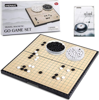 AMEROUS 11 Inches Magnetic Go Game Set (19 x 19) Travel Foldable Board Game Set with Magnetic Plastic Stones &amp Go Game Rules for Beginner Kids Adults （Weiqi）