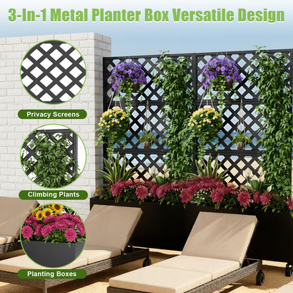 Luzfuego 72" Metal Planter Box with Trellis, Tall Outdoor Planter Box, Raised Garden Bed on Wheels for Climbing Plants, Outdoor Flower Planter with Drainage & Lockable Casters
