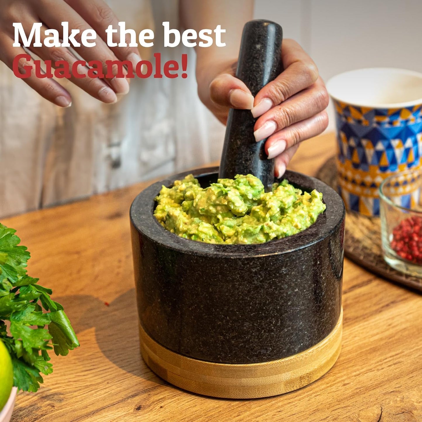 PriorityChef Heavy Duty Mortar and Pestle Set - 100% Natural Granite Stone Grinder, 2 Cups, Black
