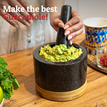 PriorityChef Heavy Duty Mortar and Pestle Set - 100% Natural Granite Stone Grinder, 2 Cups, Black