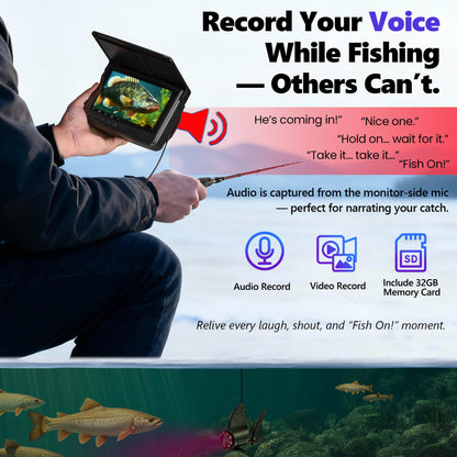 2026 𝐍𝐄𝐖 [Audio+Video Record] HD1080P Ice Fishing Camera w/DVR 32GB, 10000mAh, 5'' OLED, Ice Fishing Camera Underwater Portable Fish Finder Fishing Gift for Men, IR, Boat and Ice Fishing, 65FT