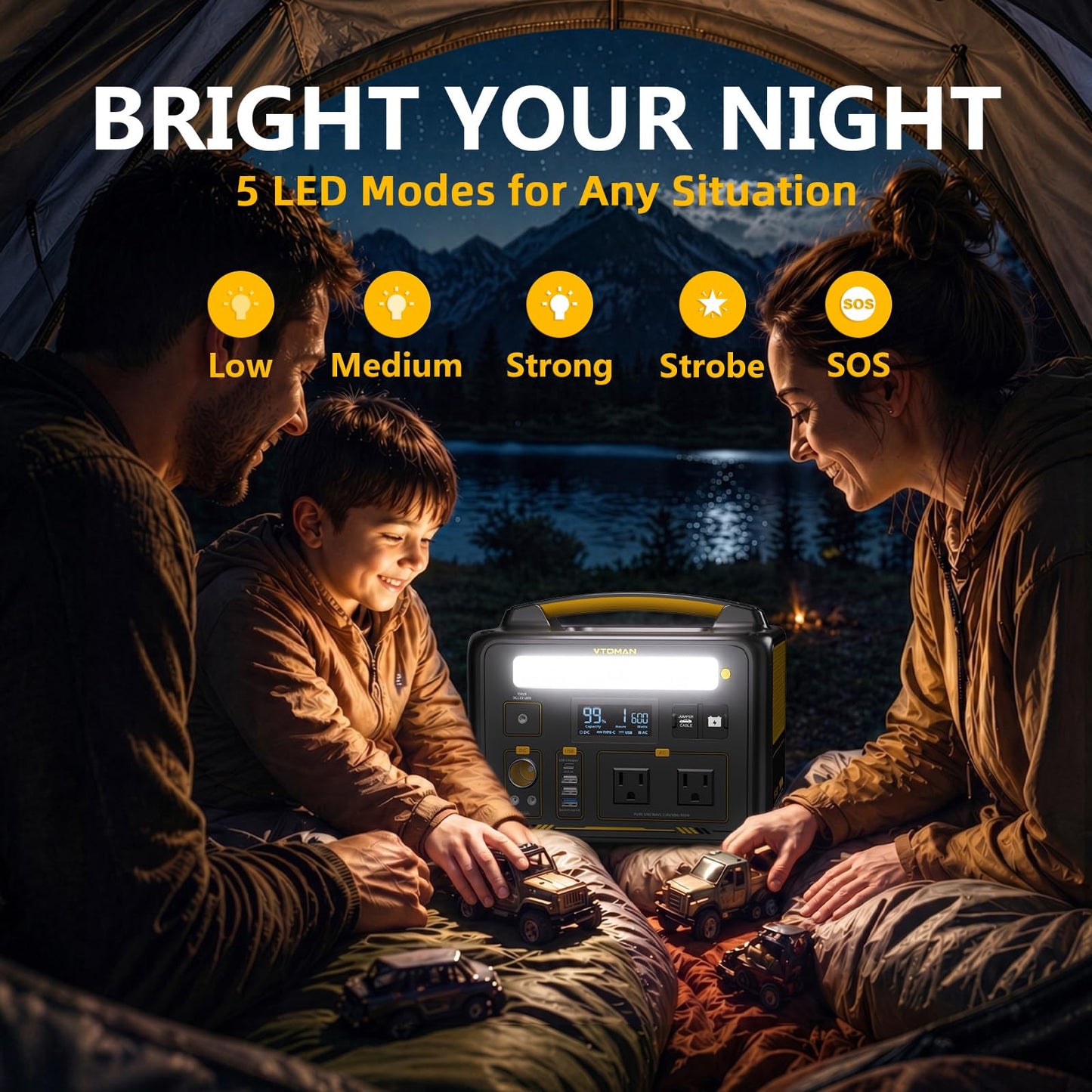 VTOMAN Jump 600X Portable Power Station 600W, 299Wh Solar Generator LiFePO4 Battery Power Station with Jump Start for Car, 1200W AC Outlet, PD 60W USB-C, 3x Regulated 12V/10A DC for Camping, RV Travel