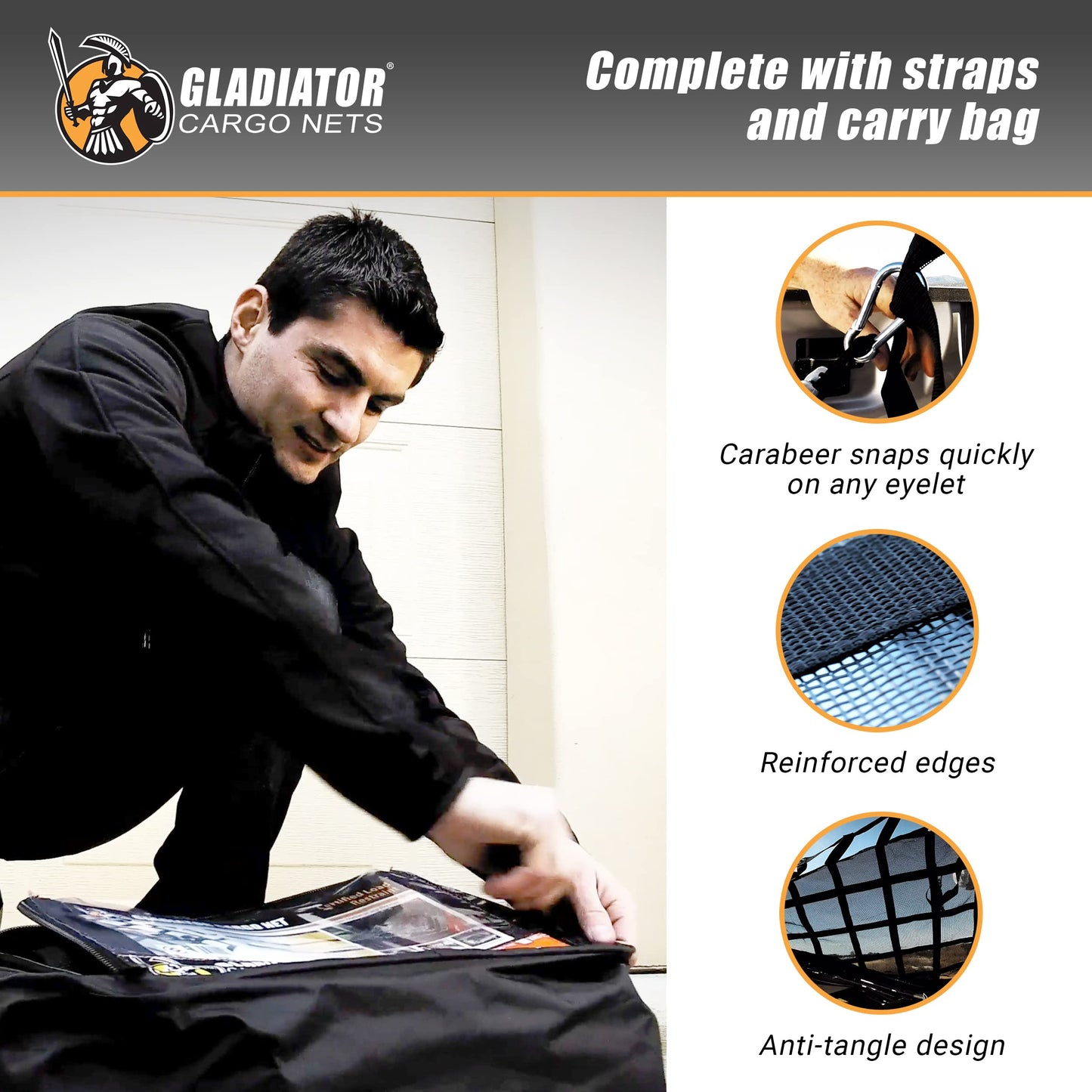 Gladiator Cargo Nets- Heavy Duty Cargo Net -Truck Accesories-Truck organizer -Bed Cover-Interior- Roof Rack-Trunk organizer-Cargo Net Offroad-SUV -Rubicon -Camping-(WLL)1,500 lbs (GRN-100) 4.8' x 5.3'