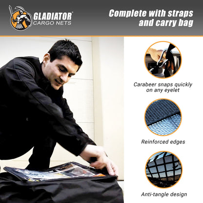 Gladiator Cargo Nets- Heavy Duty Cargo Net -Truck Accesories-Truck organizer -Bed Cover-Interior- Roof Rack-Trunk organizer-Cargo Net Offroad-SUV -Rubicon -Camping-(WLL)1,500 lbs (GRN-100) 4.8' x 5.3'