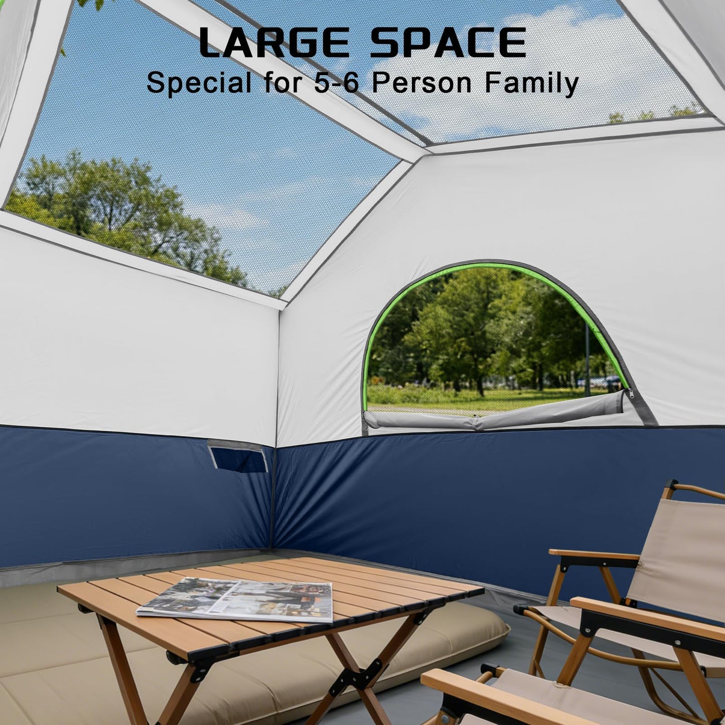 HG 6 Person Camping Tent - Portable Cabin Tent for Camp, Windproof Fabric Easy Set Up Family Tent Outdoor for Hiking, Backpacking, Traveling (Dark Blue)