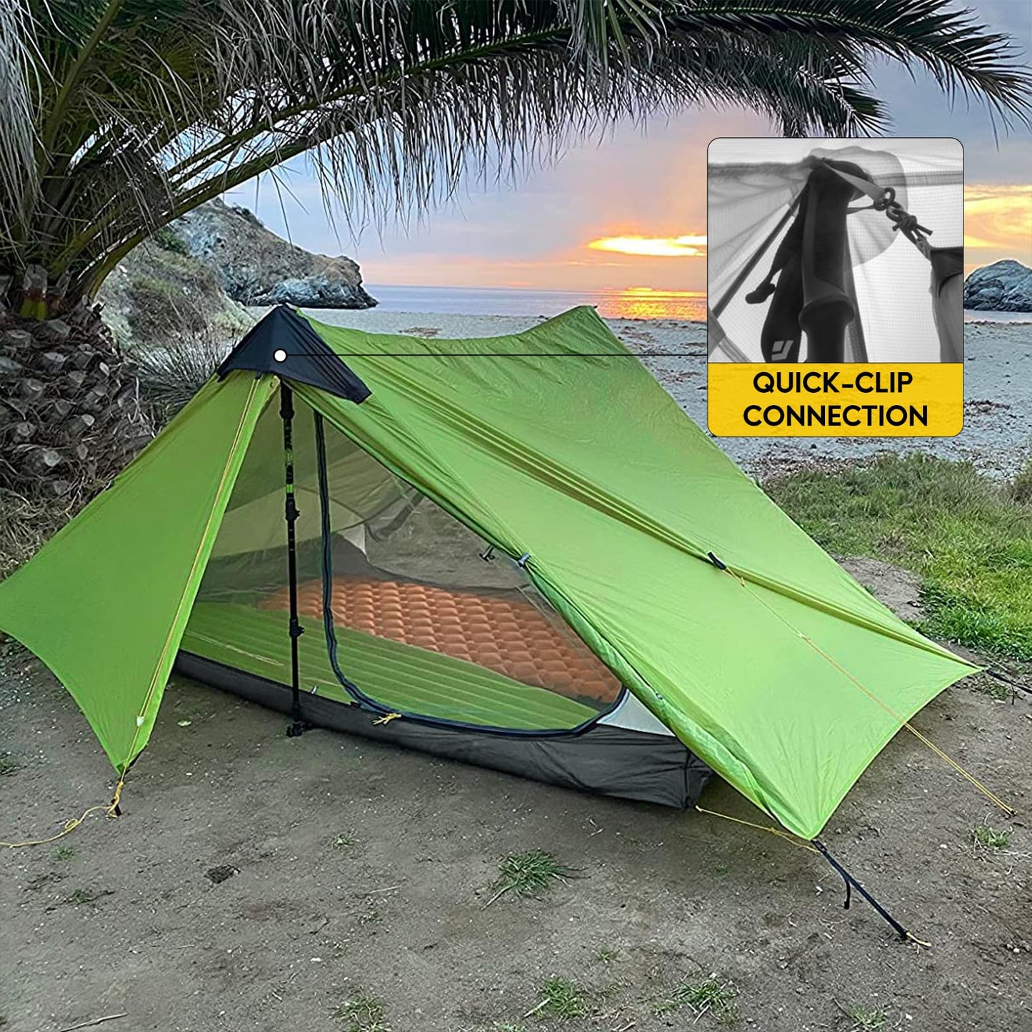 LANSHAN Ultralight Tent 3-Season Waterproof Backpacking Tent for 2 Person Camping, Climbing, Hiking, Travelling, Mountaineering, 2-Person, Green