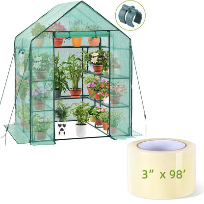Ohuhu 4 Tiers 11 Shelves Greenhouses with 3" x 98' Repair Tape, Outdoor Walk-in Green House with Reinforced Clear Plastic Film Tape