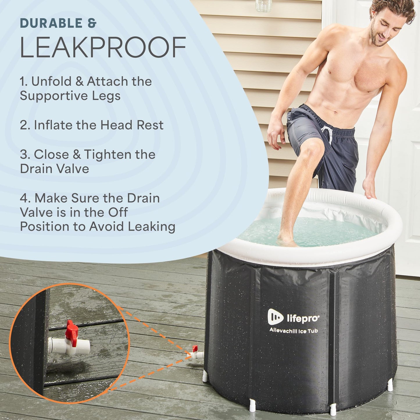 Lifepro Portable Ice Bath Tub with Lid and Storage Bag - Lightweight, Durable Cold Plunge Tub for Home Therapy Sessions -Home & Travel Ice Bath Tub for Adults and Athletes - 14°F - 122°F Temp, Outdoor