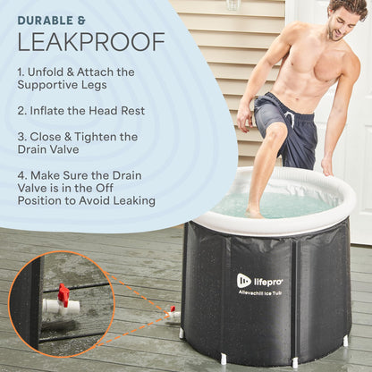Lifepro Portable Ice Bath Tub with Lid and Storage Bag - Lightweight, Durable Cold Plunge Tub for Home Therapy Sessions -Home & Travel Ice Bath Tub for Adults and Athletes - 14°F - 122°F Temp, Outdoor