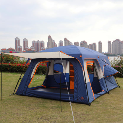 KTT Extra Large Tent 12 Person,Family Cabin Tents,2 Bay-Windows,2 Rooms and 3 Doors 3 Windows with Mesh,Waterproof,Straight Wall,Double Layer,Big Tent for Outdoor,Picnic,Camping(Dark Blue)
