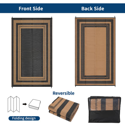 Garvee Outdoor Rug 9x18 Outdoor Patio Rug Reversible Plastic Straw Rugs Waterproof Foldable Mat Easy Clean Lightweight Carpet for Backyard Camping Porch RV Beach Balcony Deck Picnic Panel Brown