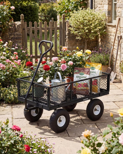 Garvee Versatile Outdoor Utility Cart - 800LBS Heavy-Duty, 10" All-Terrain Pneumatic Tires, Easy Maneuverable Lawn Cart with Removable Mesh Panels for Gardening & Landscaping, Black