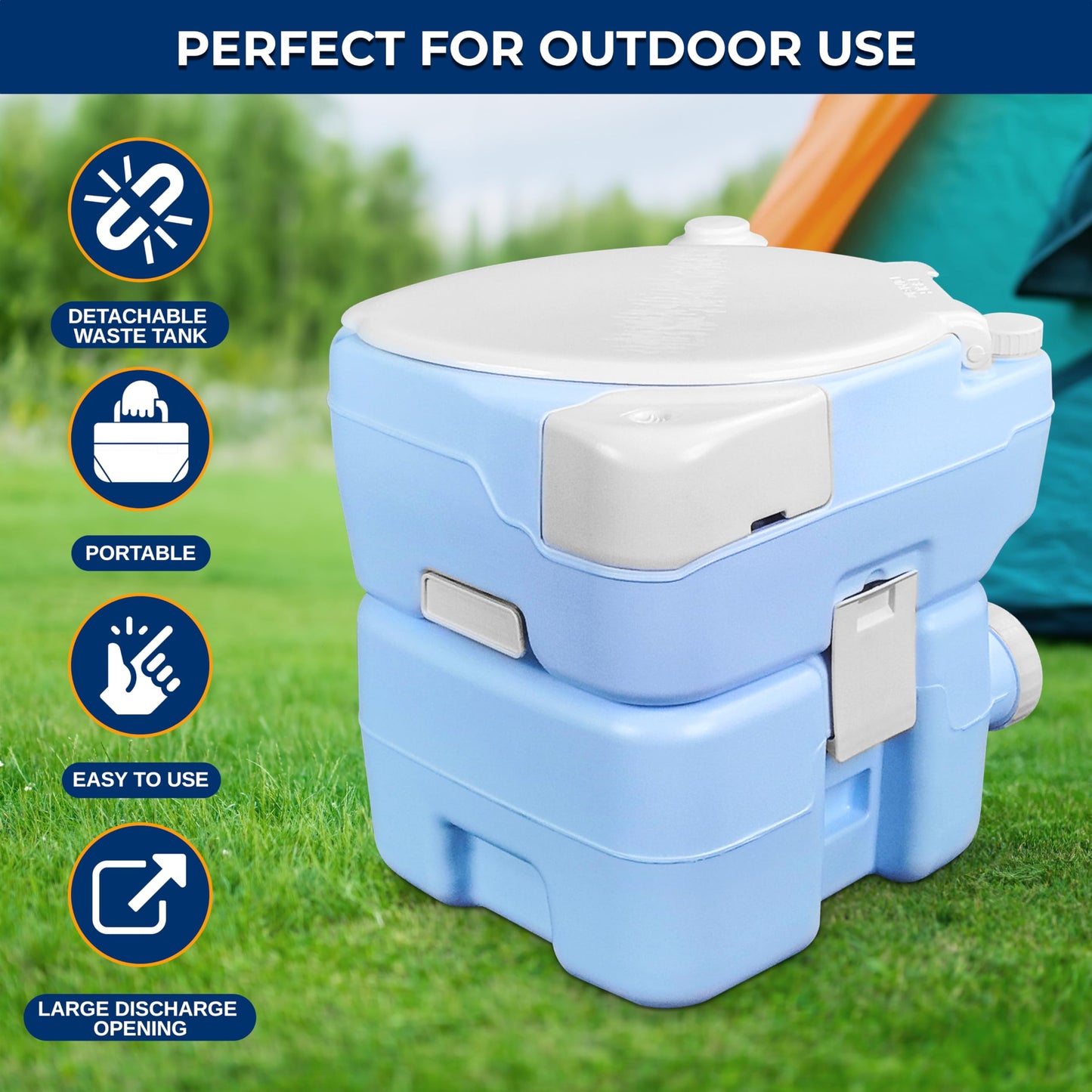 SereneLife 5.3 Gal Portable Camping Toilet For Adults, 100+ Flushes Porta Potty Camp Toilet with Phone Holder, Hand Sprayer, Extra Large Seat, Detachable Waste Tank, For Camping, Hiking, and Boating
