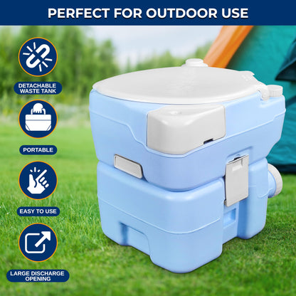 SereneLife 5.3 Gal Portable Camping Toilet For Adults, 100+ Flushes Porta Potty Camp Toilet with Phone Holder, Hand Sprayer, Extra Large Seat, Detachable Waste Tank, For Camping, Hiking, and Boating