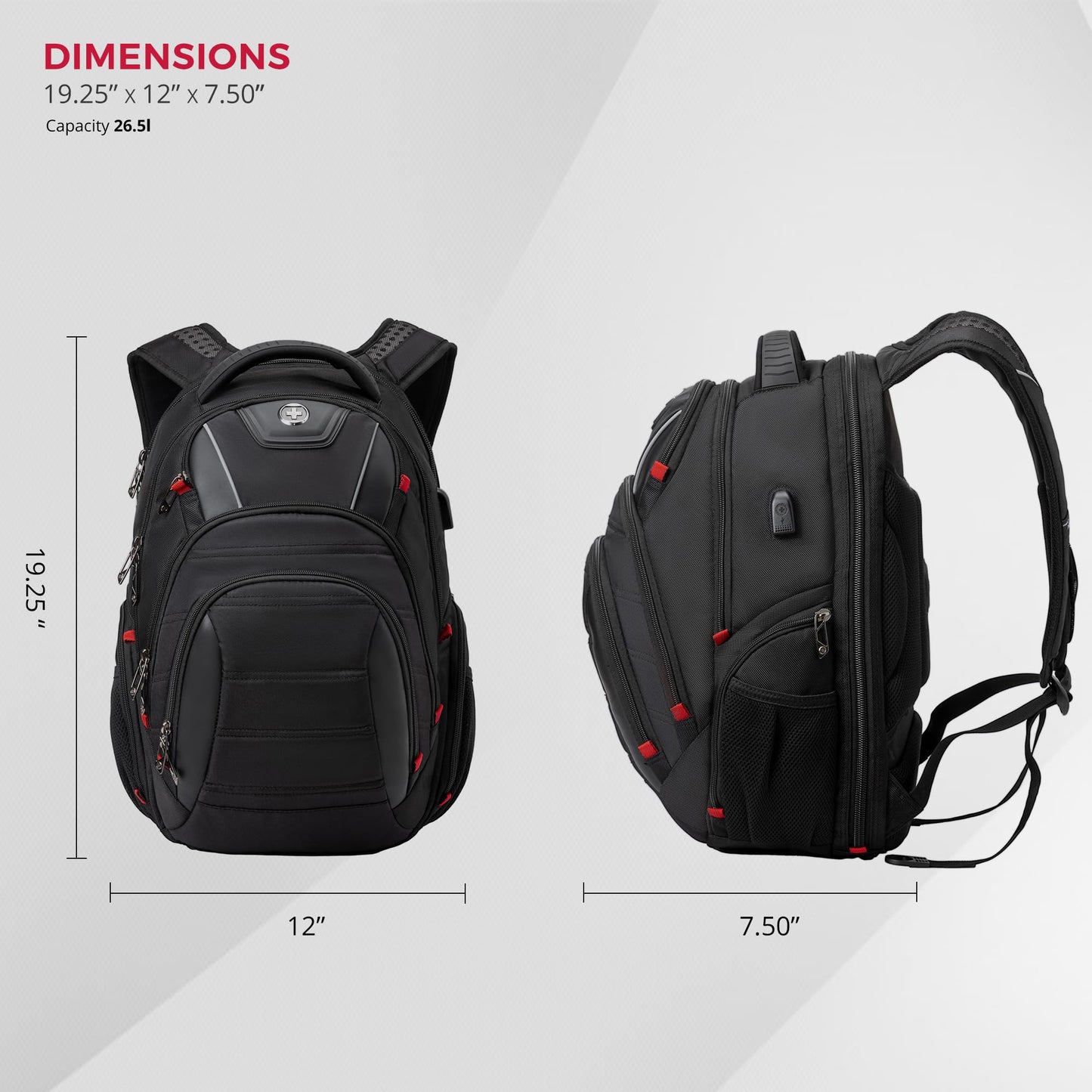 Swissdigital Design Travel Backpack for men with Apple Find My, TSA Friendly USB Charging RFID Protection Business Backpack Fits 15.6" Laptops Black | J149508F-BR