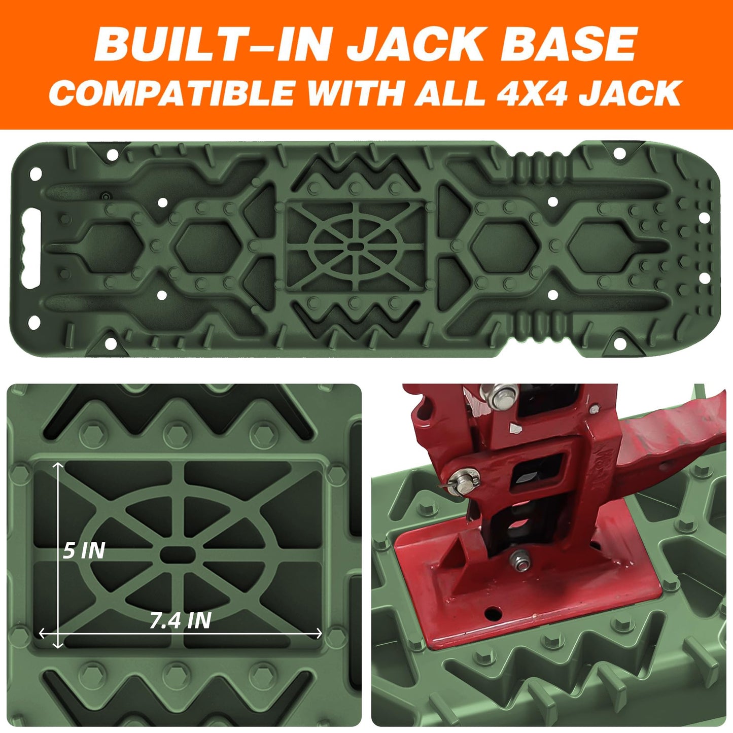 ALL-TOP Traction Boards with Build-in Jack Base, 2PCS Recovery Boards & Mounting Kit for Overlanding (4th Gen, Army Green)