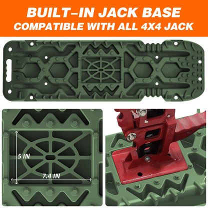 ALL-TOP Traction Boards with Build-in Jack Base, 2PCS Recovery Boards & Mounting Kit for Overlanding (4th Gen, Army Green)