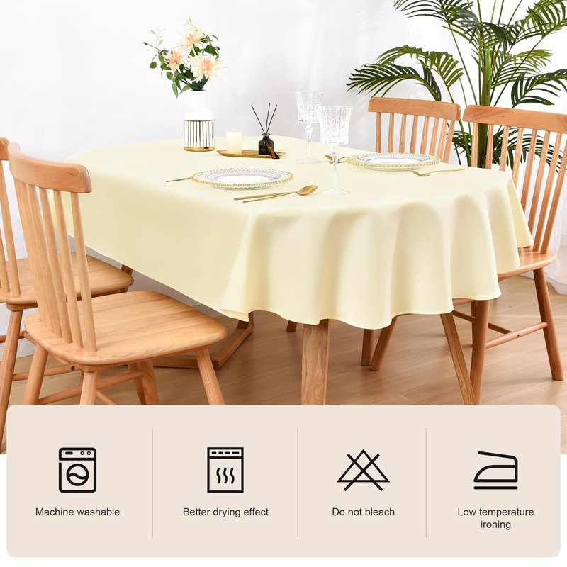 Wolkemer Oval Tablecloth 60 x 102 Inch Washable Fabric Table Cloth Solid Ivory Table Cover for Dining Wedding Party Banquet Tabletop Decoration
