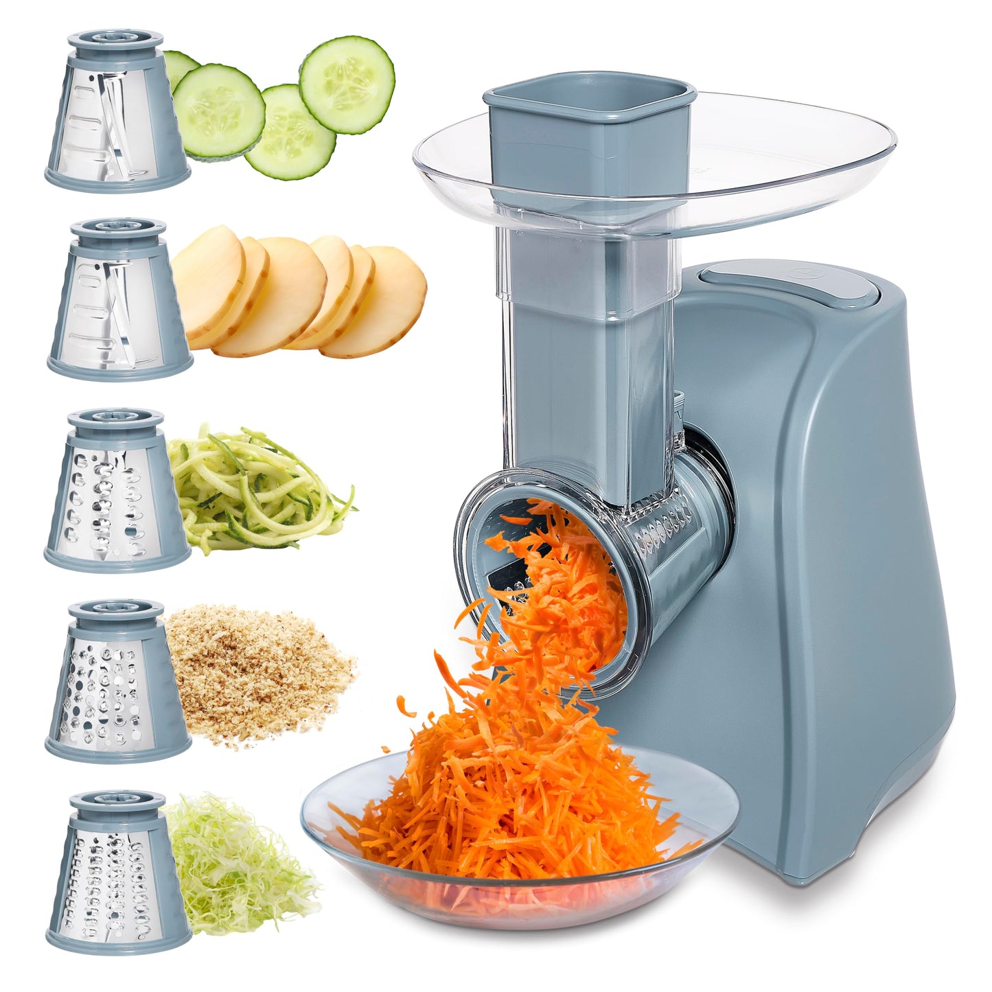 COOK WITH COLOR 5-in-1 Electric Slicer, 150W Food Prep Machine – Cheese Shredder, Fine & Coarse Graters, Potato Grater, Vegetable Slicer, Fruit, Salad Shooter, Compact Design For Bowl Prep, Blush