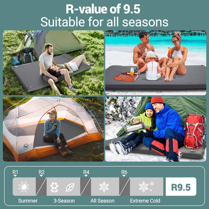 Elegear CumbreX™ Self Inflating Sleeping Pad, Built-in Electric Pump 3.15" Ultra-Thick Memory Foam Camping Mattress Pad with Pillow Double Sleeping Pad for Camping R-value 9.5 Foam Camp Pad for Travel