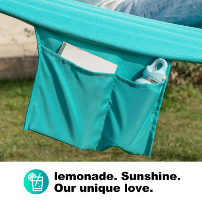 GAFETE Hammock 2 Person Quilted Fabric Hammocks for Outside, Double 12ft Hammocks with Spreader Bar, Large Removable Pillow, Storage Bag, Carabiners, Max 475 lbs Capacity (Canyon Creek Aqua)