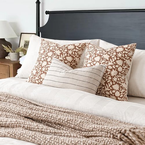 Foindtower Decorative Floral Throw Pillow Covers - Set of 2 Boho Accent Cushions | 18x18 Inch Light Orange Brown