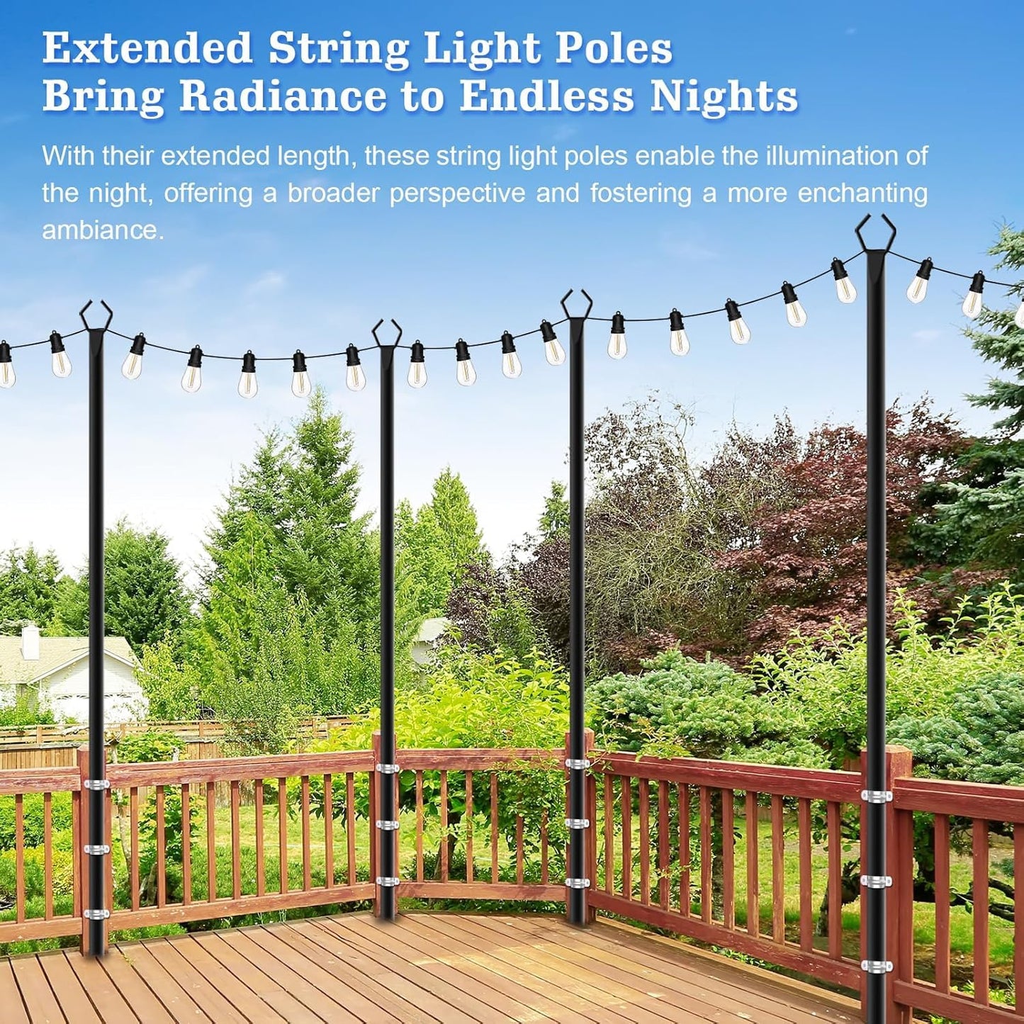 SINLEY 10 Pack String Light Poles,10 Ft Metal Poles with Fork for Outdoor String Lights,Outdoor Light Poles with Fork,Poles/Post/Stand for Outside,Patio,Deck,Backyard,Garden Wedding,Party