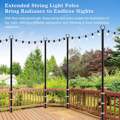 SINLEY 10 Pack String Light Poles,10 Ft Metal Poles with Fork for Outdoor String Lights,Outdoor Light Poles with Fork,Poles/Post/Stand for Outside,Patio,Deck,Backyard,Garden Wedding,Party