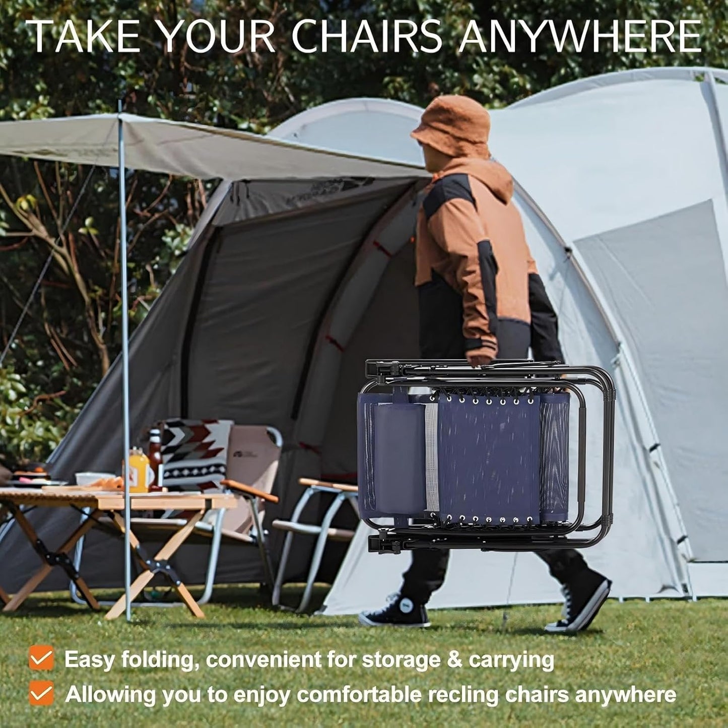 Sweetcrispy Zero Gravity Chairs - Set of 4 Portable Folding Recliners with Cup Holders & Adjustable Pillows | Blue